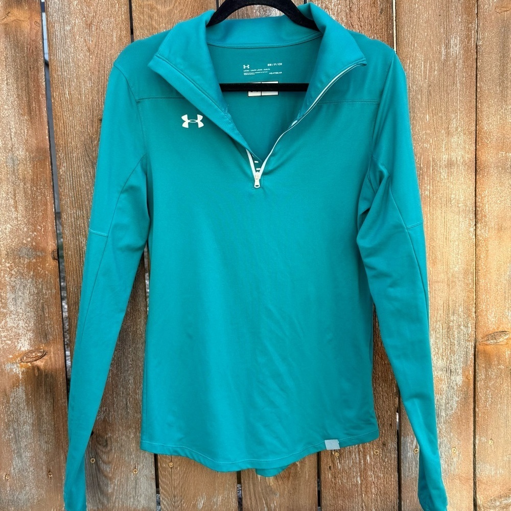 Under Armour Women's Teal Green Long Sleeve Pullover 1/4 Zip Loose Fit Small